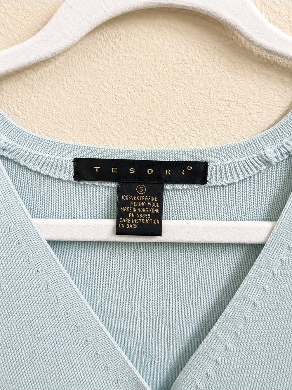 Tesori 100% Extra Fine Merino Wool Button Front Cardigan Sweater Light Blue S - Picture 3 of 3